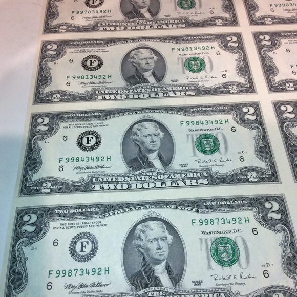 Other | Rarity 16 Uncut 1995 Old 2 Bills Huge Currency Sheet Tough To ...